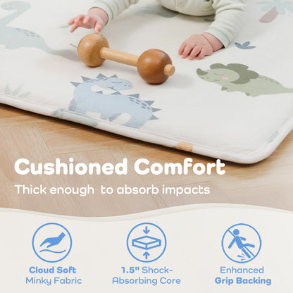 PaPaMat 1.5" Thick Premium Baby Play Mat for Floor, 50x50 Padded Memory Foam Play Mat, Tummy Time Crawling Playmat for Nursery Playroom Classroom, Dinosaurs
