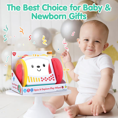 PLAY Tummy Time Toys Rolling Baby Mirror Activity Toy for Newborn 0 3 6 9 12 Months with Teethers Infant Mirror Crawling Montessori Toys for Brain Development Visual Stimulation, Double-Sided