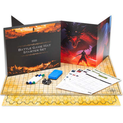 TIDYBOSS Dungeons and Dragons Foldable Battle Mats | 2 x Battle Grid Mats with Dungeon Master Screen | Wet & Dry Erase DND Board Game | DND Gifts & DND Accessories