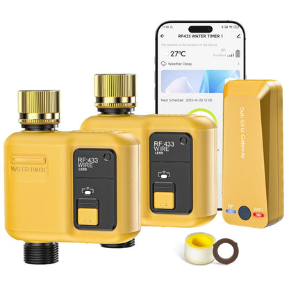 WiFi Water Timer 1 Zone for Garden Hose, 2 Pc Smart Sprinkler Timer with 984ft RF Range, Smart Lawn Watering System Irrigation Controller, APP/Voice Control, Rain Delay, Automatic/Manual Irrigation