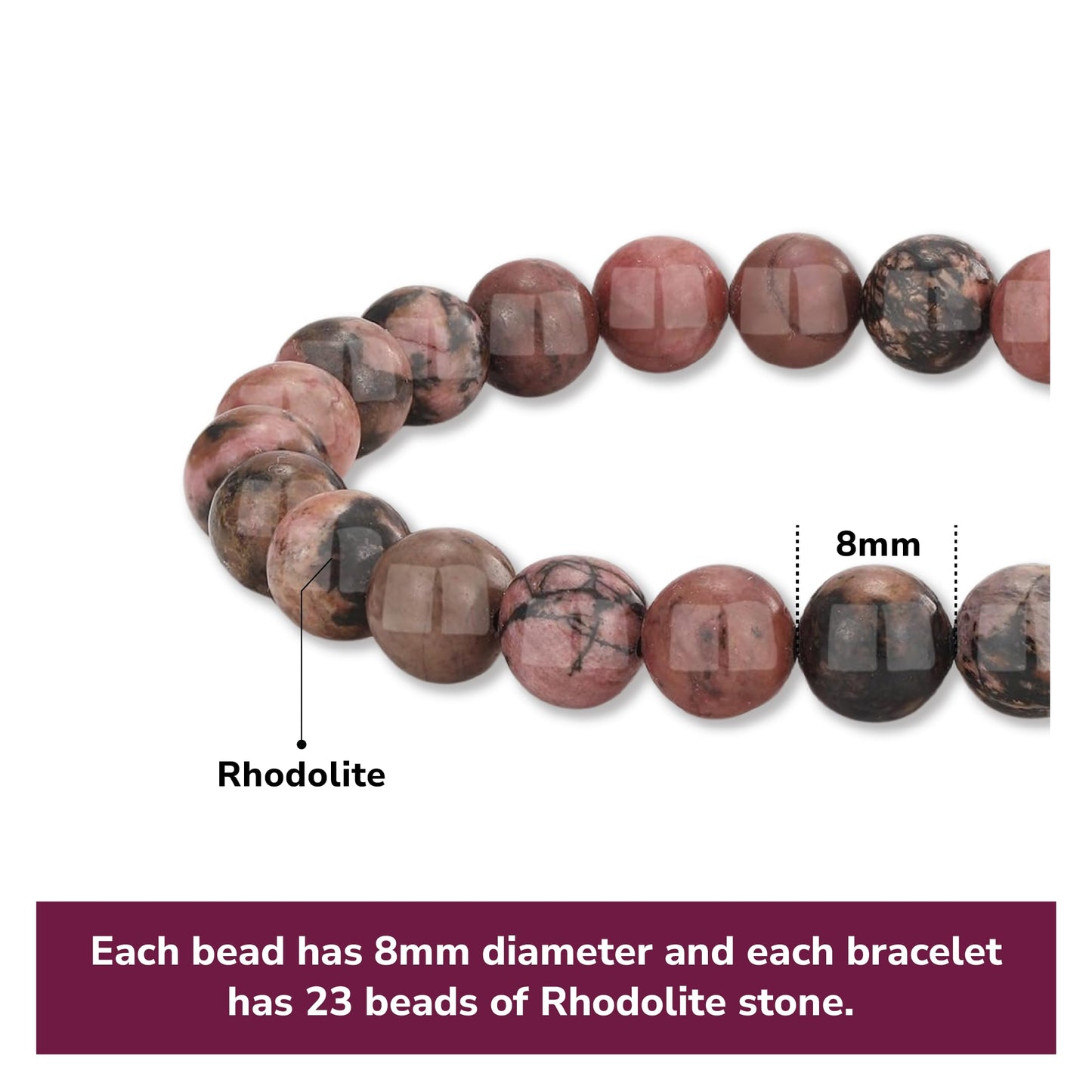 Crystal Vibe Rhodolite Crystal Bracelet for Love and Balance - 8mm Beaded Bracelet for Emotional Healing, Positivity and Protection -Chakra Bracelets Gifts for Women Men - Adjustable Size