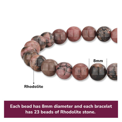 Crystal Vibe Rhodolite Crystal Bracelet for Love and Balance - 8mm Beaded Bracelet for Emotional Healing, Positivity and Protection -Chakra Bracelets Gifts for Women Men - Adjustable Size