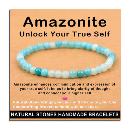 AD Beads Handmade Gemstone Stretch Elastic Bracelet Crystal Healing Reiki Nature's Beauty and Spiritual Essence Unisex (4mm, Amazonite (Unlock Your True Self))