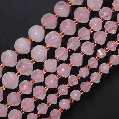 Yochus 42pcs Natural Pink Quartz Stone Beads for Bracelet，2strands 6mm Facted Twist Loose Gemstone Beads for Jewelry Making DIY Craft Necklace Earring