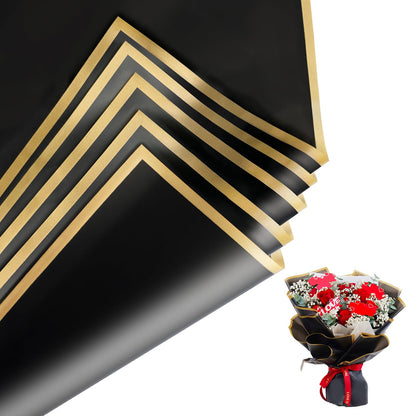 Duyasurs 20 Sheets Floral Wrapping Paper, Waterproof Bouquet Wrapping, 22.8x22.8IN, Florist Supplies Packaging Paper, DIY Gift Box, Wedding & Birthday Gifts, Gold Edge (Black)