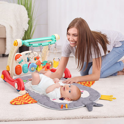 CUTE STONE Baby Play Gym & Learning Walker, Baby Play Mat with Play Piano, Musical Activity Center with Lights, Baby Push Walkers & Thin Playtime Mat for Infant Newborn Toddlers