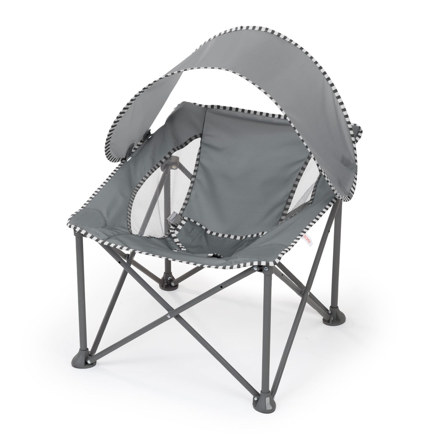 Bright Starts Pop 'N Chill Portable Infant Beach Chair, Travel Seat with UPF 50+ Canopy, Indoor/Outdoor Baby Seat, Grey, 0‑6 Months
