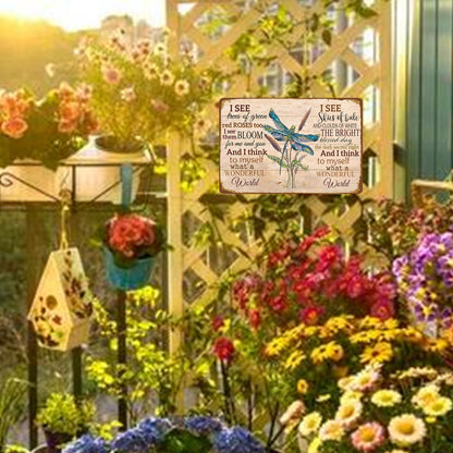 Dragonfly Metal Sign Tin Signs Garden Wall Art Decor Outdoor What A Wonderful World Sign Wall Plaques 8×12 Inches
