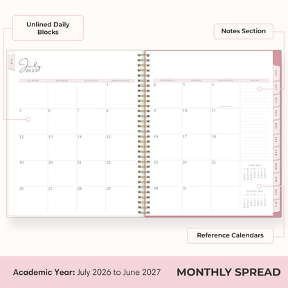 Blue Sky Rachel Parcell 2026-2027 Weekly and Monthly Academic Year Planner Calendar, July 2026 - June 2027, 8.5" x 11", Flexible Cover, Wirebound, Laminated Tabs, Storage Pocket, Includes Stickers, Peony