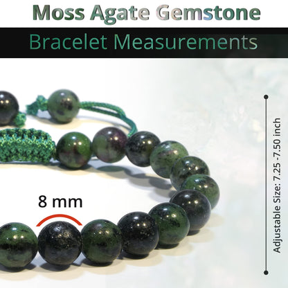 ANAYA AGATE Healing Crystal Bracelet – Chic Gemstone Bracelet for Men and Women – 8mm Round Bead Bracelets for Spiritual Healing, Protection, Positive Energy - Moss Agate