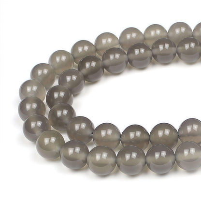 MJDCB 7A Natural Grey Agate Gemstone Round Stone Beads for Jewelry Making DIY Bracelet Necklace (6mm)
