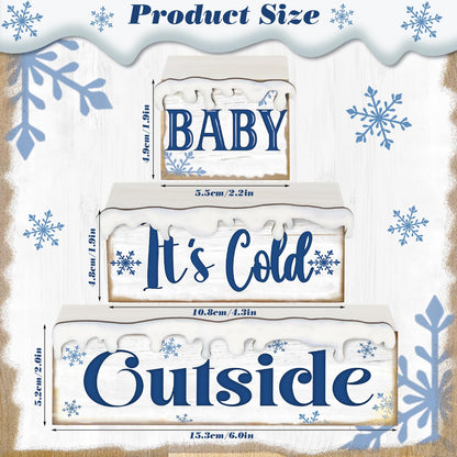 Huquary 3 Pcs Winter Let It Snow Tiered Tray Decor Table Sign Winter Theme Wood Decorations Centerpiece Decor for Party Gift Desk(Snow Style)