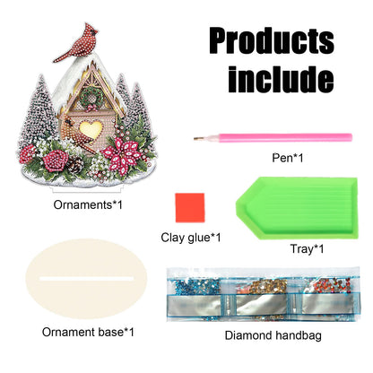 MVVMTOP Diamond Art Painting Tabletop Decoration, DIY Christmas Bird's Nest 5D Special Shaped Artificial Diamond Christmas Decorations by Number Mosaic Arts Crafts for Home Office Tabletop Decor Gift