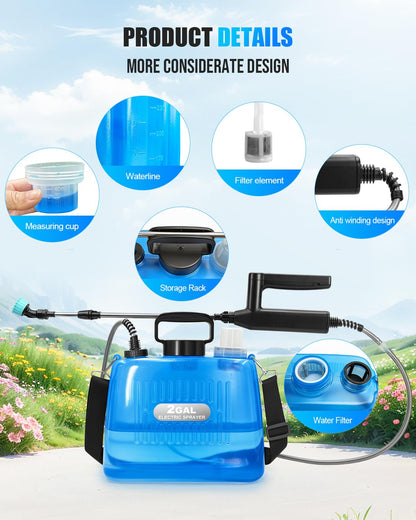Sylsmart Battery Powered Sprayer 2 Gallon, Electric Weed Sprayer with 3 Adjustable Pressure Levels, 4 Nozzles & Extendable Wand, Rechargeable Garden Sprayer for Yard, Lawn, Plants & Fertilizer