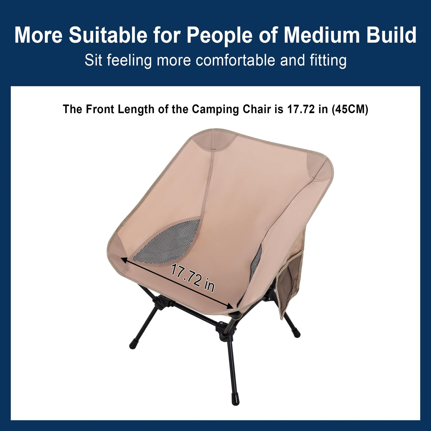 TlaroRiz Camping Chair Portable Lightweight Camping Chairs for Adults Foldable 600D Oxford Ultralight Backpacking Chair with Breathable Mesh and Pocket for Outdoor Travel Hiking,Beige
