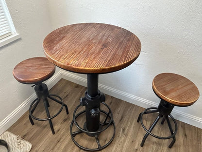 LOKKHAN Set of 2 Industrial Bar Stool-Height Adjustable Swivel Wood and Metal Bar Stool,Farmhouse Stool,Extra Tall Pub Height,23"-29"