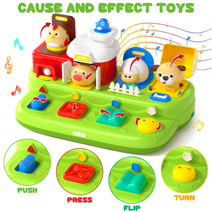 Vunrahsg Interactive Pop Farm Animal Up Toys with Music Sounds Montessori Cause and Effect for 1-3 Baby Boy Girl Early Educational Musical Baby Infant STEM Gift 12-18 Months Babies Birthday