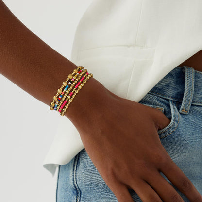 Turandoss Mothers Day Gifts 5PCS Gold Beaded Bracelets for Women - Dainty 14K Gold Plated Bead Ball Bracelets for Women Colorful Beaded Stretch Bracelet Mothers Day Gifts for Mom Daughters