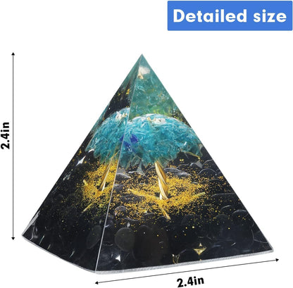 EternalOrgone Tree of Life Orgone Pyramid for Positive Energy, Orgonite Blue Quartz&Obsidian Healing Crystal Pyramids for Reduce Stress Chakra Reiki Healing Meditation Attracts Lucky and Success
