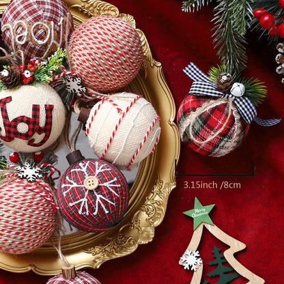 12 Piece Rustic Christmas Tree Ornaments, Farmhouse Christma Decoration, 3.15 inch Natural Jute Burlap Christmas Ball