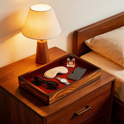 Socospace Wooden Valet Tray with Velvet Lining, EDC Desktop Catchall Organizer, Storage Tray for Jewelry, Wallets, Watches, Keys, Glasses, Perfect for Nightstand, Dresser, Entryway Bedside
