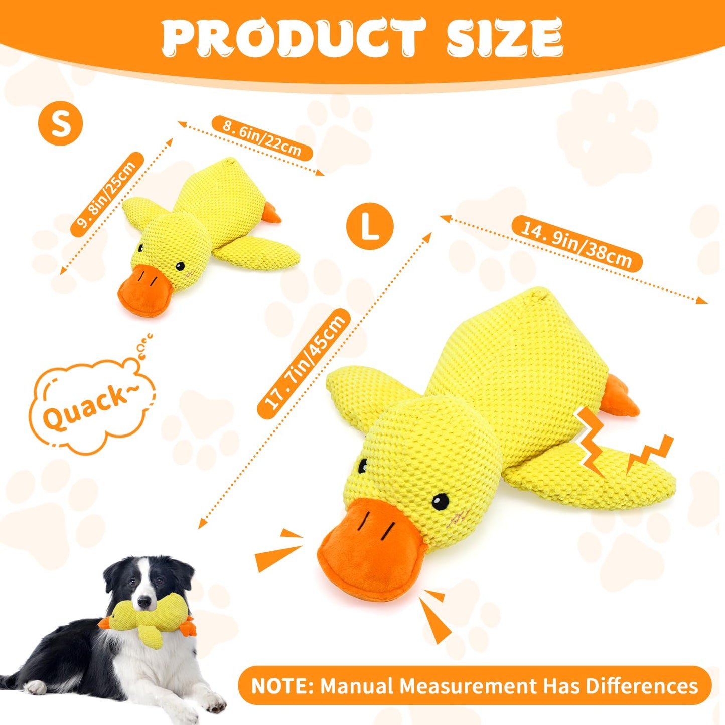 VOXGET Dog Calming Duck Toy, 2026 New Interactive Plush Duck Toy with Quack Sound and Crazy Crinkle for Dogs Keep Busy, Soft Stuffed Calming Pillow for Puppy Reduce Boredom -Yellow, 17.7"x14.9"(L)