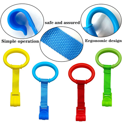 codree 8PCS 4 Colors Baby Playpen Pull up Rings- Baby Crib Pull up Rings- Baby Walking Exercises Assistant Rings- Baby Bed Stand Up Rings Baby Cot Hanging Rings for Infant Baby Toddler