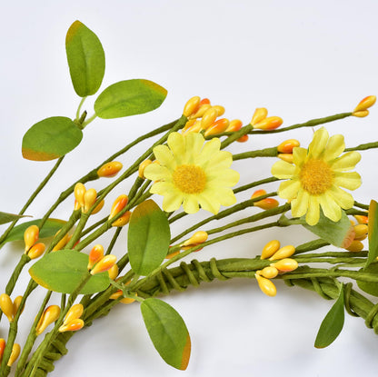 LSKYTOP Artificial Yellow Wreath with Berries and Daisy Flower Wildflower Spring Summer Wreath for Door Wall Wedding Decor,11inch