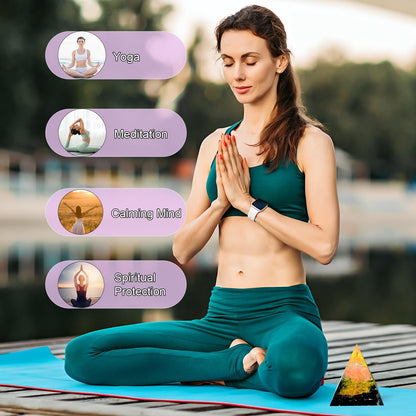 Saefheled Tree of Life Orgone Pyramid,Natural Watermelon red Gravel&Obsidian Orgonite Healing Crystals Pyramid,Crystal Stone Positive Reiki Energy Generator Collection Wealth Lucky Meditation Tool