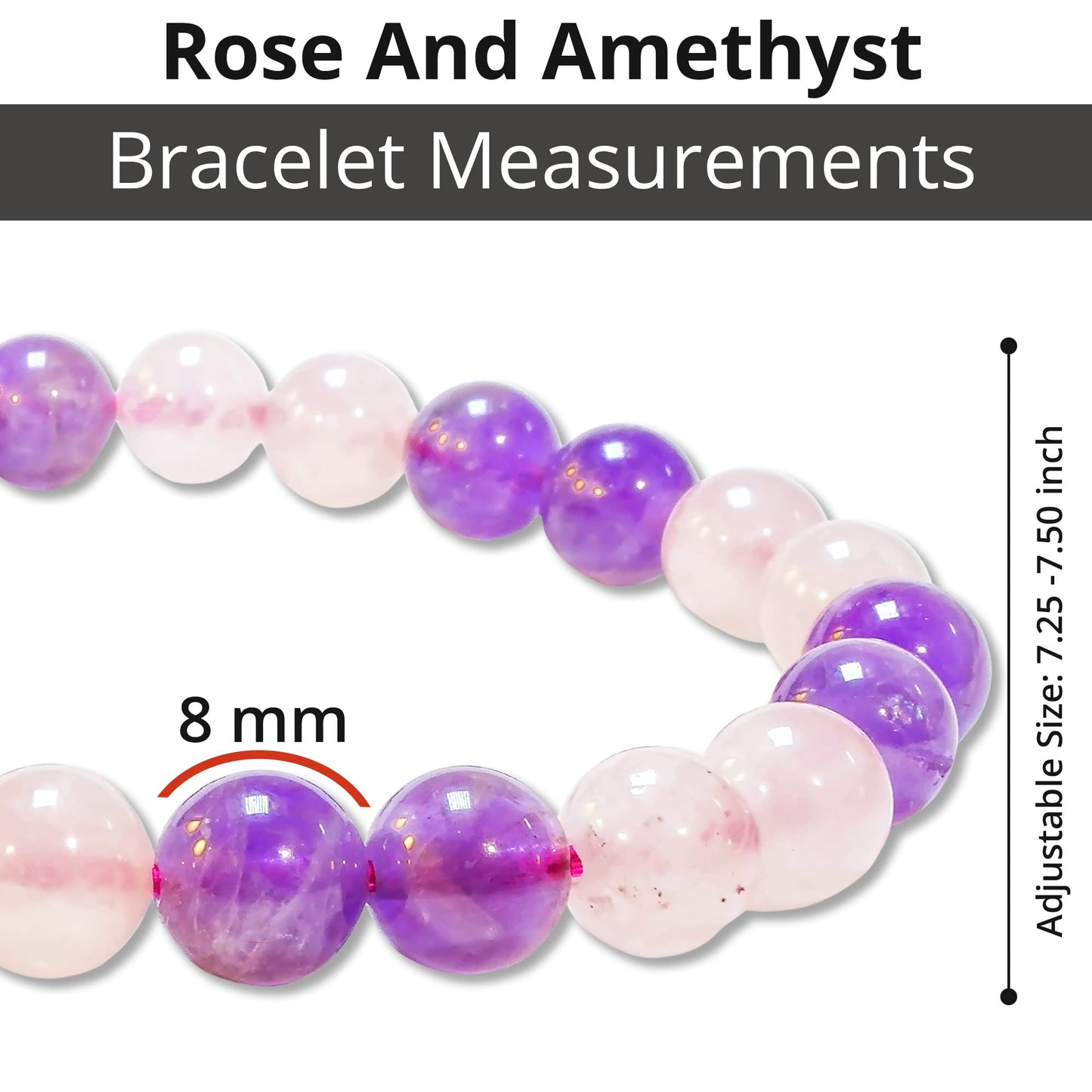 ANAYA AGATE Amethyst, Rose Quartz Bracelet, Natural Healing Crystal Bracelet for Women and Men, 8mm Round Beaded Bracelet for Spiritual, Protection, Positive Energy, Elastic Adjustable Size Gemstone Bead Bracelet