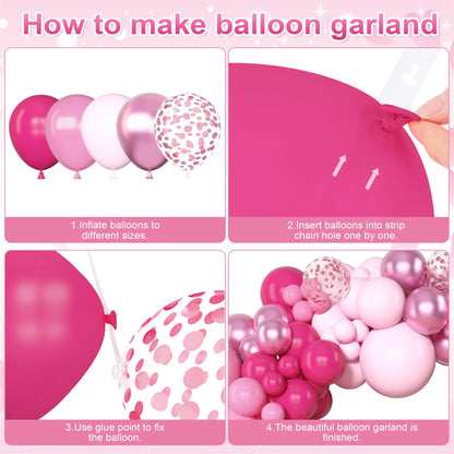 Amandir 153 Pcs Pink Balloon Arch Garland Kit, Different Sizes 18 12 10 5 inch Latex Metallic Confetti Hot Pink Balloons for Valentines Day Baby Shower Birthday Princess Wedding Party Decorations