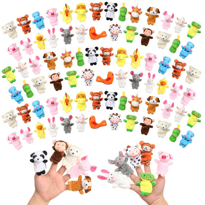 Meooeck 152 Pcs Finger Puppets Set 19 Different Stuffed Animal Finger Puppets Bulk Easter Egg Filler for Storytelling, Role Playing, Teaching, and Easter Gifts