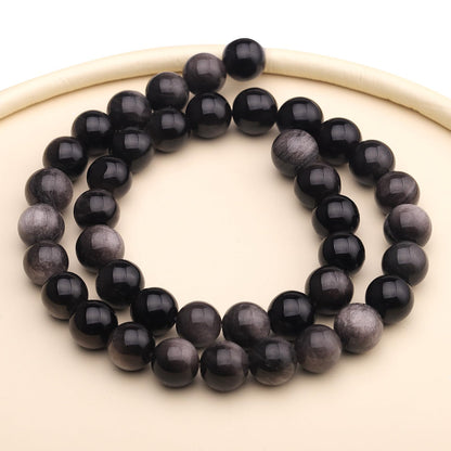 35pcs 10mm Natural Gemstone Beads for Jewelry Making Supplies,Obsidian Healing Crystal Polished Round Loose Stone Beads for Bracelet Necklace 15 Inch