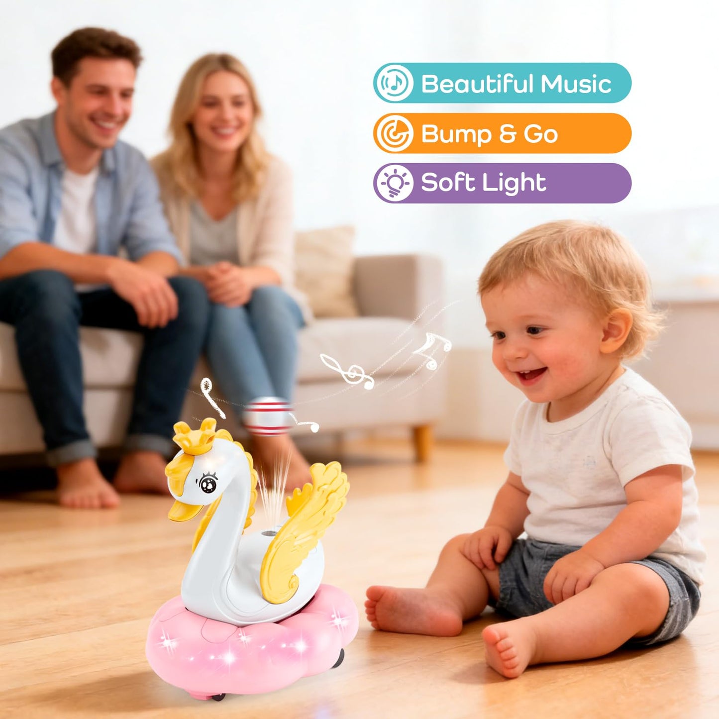 lonfypeng Baby Swan Musical Crawling Toy with Lights, Sounds, Blowing Ball, Infant Sensory Toys, Birthday Gifts for Kids Boy Girl 3 4 5 6 7 8 Years