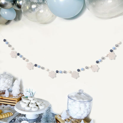 Felt Snowflake Garland - Snowflake Felt Ball Garland, Winter Wall Decor, Christmas Garland, Winter Wonderland Banner