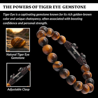 GT collection Brown Tiger Eye Bracelet for Men, Adjustable Beaded Bracelet - Gemstone Energy Bracelet for Focus and Clarity, Handcrafted Men's Jewelry Gifts for Men