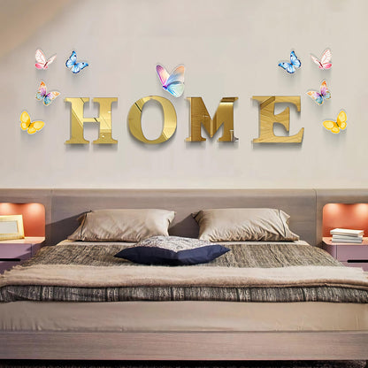 Taesytii Home Letters Sign Wall Decor Living Room Gold Acrylic Mirrors Art Wall Stickers Peel and Stick Wall Decals Modern Decoration Pictures for Living Room Entryway Dining Room Murals