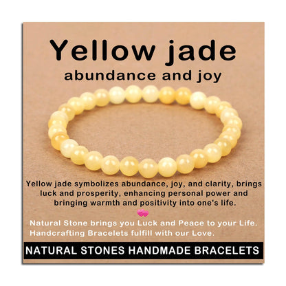 AD Beads Handmade Gemstone Stretch Elastic Bracelet Crystal Healing Reiki Nature's Beauty and Spiritual Essence Unisex (6mm, Yellow Jade (Abundance and Joy))