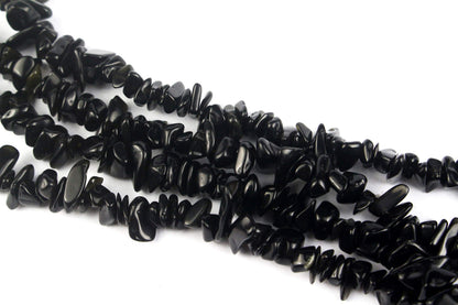 31 inches Chip Stone Loose Gemstones Beads Drilled Strand for Jewelry Making (Black Obsidian)