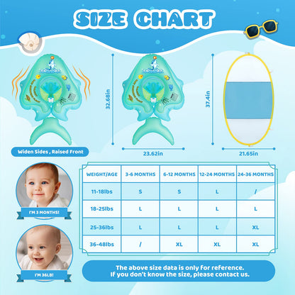 No Flip Over Baby Pool Float with Canopy UPF50+ Sun Protection, Sponge Safety Support Bottom, Fun Gifts Water Toys Accessories Inflatable Baby Swim Floats for Pool 3-36 Months