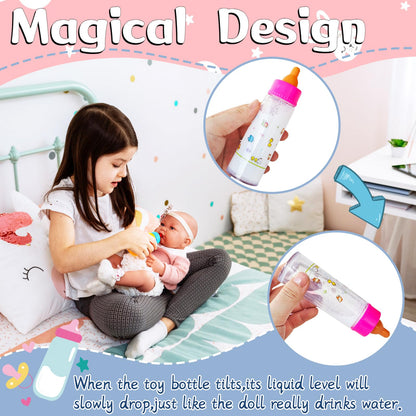 Woozettn 26 Pcs Baby Doll Accessories Magic Bottle Set,Pretend Play Feeding Toy Set with Package,Doll Feeding Set for Kids Girls,Magic Disappearing Juice Milk Bottles,Sippy Cups,Pacifiers,Bowl Spoons