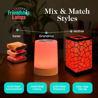 Friendship Lamp Lumi by Filimin - Best Friend WiFi Touch Lamp Real Beech Wood LED Light for Long-Distance Connection, Relationship, Friendship, Gifts, Couples, App Setup, No Subscription - Set of 2