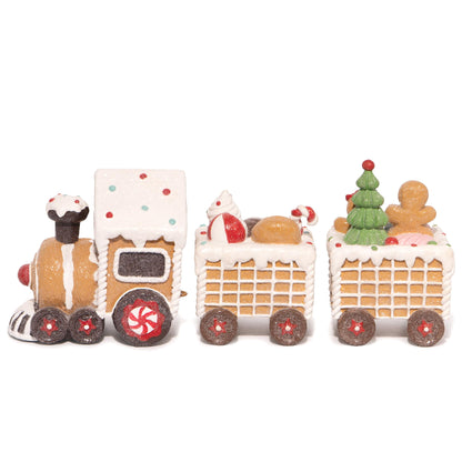 Hodao Christmas Gingerbread Man Train Figurines - Cute Indoor Holiday Decorations for Tabletop, Fireplace, or Centerpiece - Perfect Winter Christmas Decor and Gift (7.5" L Brown)