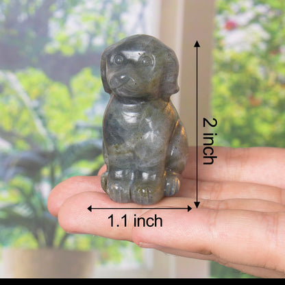 Ytbeoxk Hand-Carved Natural Labradorite Crystal Dog Sculpture for Spiritual Healing Energy Stone,Feng Shui Wealth Protection Figurine, Home,Office Desk Decor,Unique Gift for Pet Lovers,Birthday.