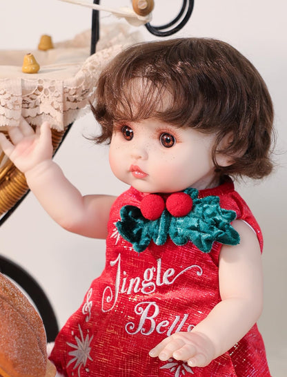 Cloveray Baby Dolls, 18 Inch Realistic Reborn Full Vinyl Baby Doll with Brown Curly Hair, Hand-Painted Freckles & Cozy Red Outfit for Girls Ages 3+, Pretend Play, Display & Collection