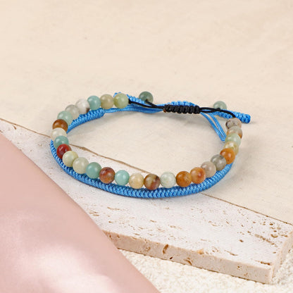 LPBeads 6mm Amazonite Bracelet with Handmade Rope Bracelet Size Adjustable Natural Stone Crystal Healing Bracelets Gifts for Unisex Adults
