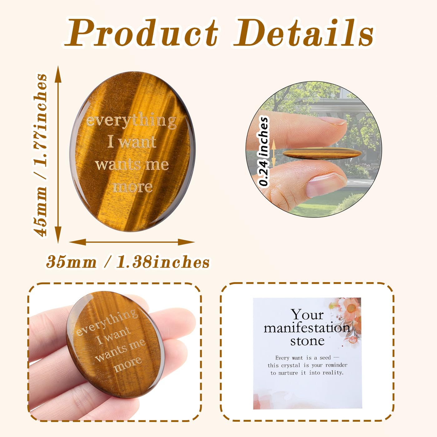 DUQGUHO Tigers Eye Crystal Encouragement Gifts for Women Everything I Want Wants Me More Inspirational Positive Anxiety Relief Items Pocket Hug Stones Emotional Calming Sobriety Gifts for Women Men