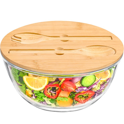 GEHE Glass Salad Bowl with Lid, 10.6Inch Large Trifle Bowl Glass Fruit Bowl, 4.7 Quart Large Capacity Serving Bowls for Salad, Pasta, Fruit, Dessert Display Cake, Microwave Safe