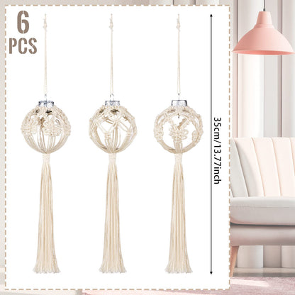 Marsui 6 Pieces Macrame Christmas Ball Ornaments Boho Wall Snowflake Woven Decorations Christmas Tree Hanging Crafts for Party Bedroom Kitchen Indoor(White)
