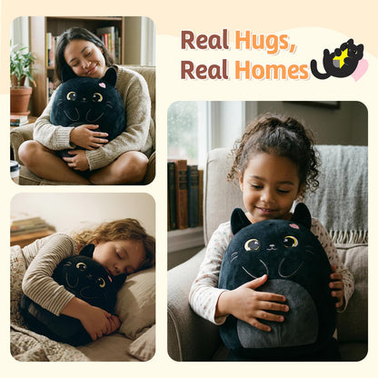 PEACH CAT Original Black Cat Stuffed Animal 12" Cute Kitten Plushies Soft Plush Toys Gifts for Kids